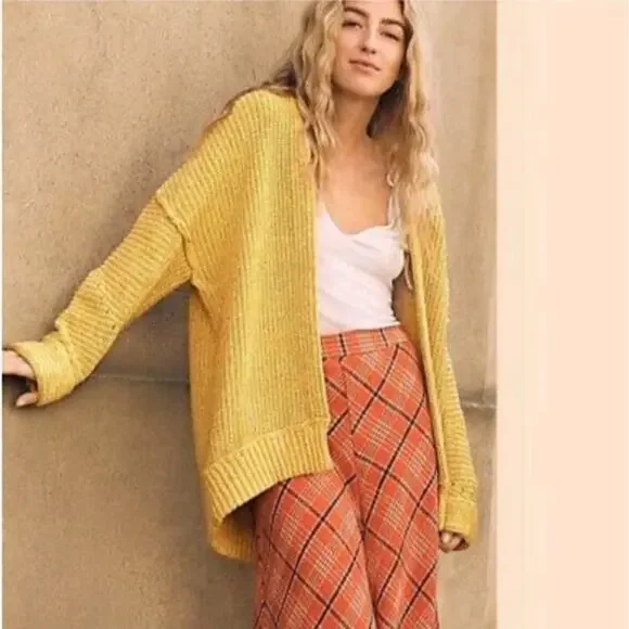 Free People Womens Dark Yellow Chunky Knit High Hopes Cardigan Sweater XS - Picture 1 of 10